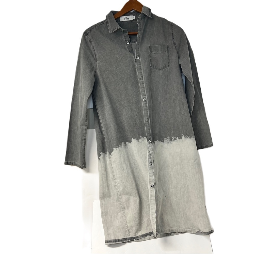 Vibe girls sz 20 black gray ombre denim button down shirt dress tunic lagenlook